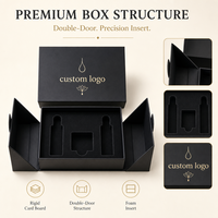 Boîte cadeau Gotop écologique noire mate à double porte pour produits de soin, avec insert en mousse personnalisé et emballage de marquage Lotus en feuille d'or