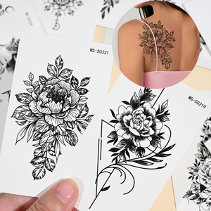 30 piezas/juego de pegatinas de tatuaje impermeables negras con letras, hojas, flores y mariposas para el cuerpo y el brazo, <span class=keywords><strong>tatuajes</strong></span> temporales falsos para chicas. - Product Image 3