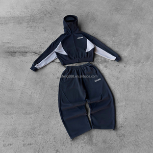 Ensemble de survêtement deux pièces personnalisé en usine : sweats à capuche masqués et pantalons de survêtement amples, 100 % coton, coupe oversize, épais - Product Image 1