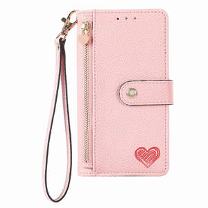 Pour Samsung Galaxy S23/S24 Ultra Zipper Design Wallet case Pouch avec corde, Fashion Heart Flip case Cover pour Galaxy A54 5G - Product Image 1