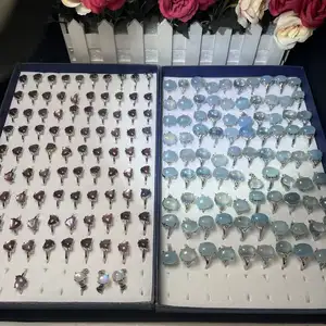 Natural Gemstone Lepidolite Ring Healing Stones High Quality Aquamarine Rings For Jewelry Gift