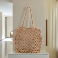 Bolso de Mano Tejido de Algodón para Mujer, Estilo Boho, Bolso de Ganchillo, Bolso de Playa de Macramé Hecho a Mano