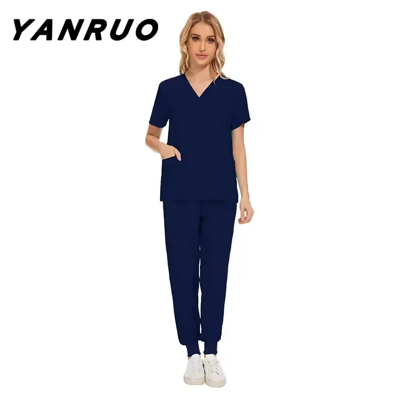 YanRuo Custom Scrub uniformi set antirughe medicale uniforme scollo a V tuta da cura Scrub per donne