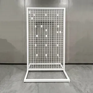 Metal Wire Grid Display Rack Retail Shop Free Standing Metal Mobile Mesh Gridwall Panel Hanging Wire Grid Display Rack