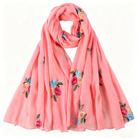 Écharpe brodée de roses pour femmes, châle de style ethnique, longue écharpe anti-soleil, style preppy, été
