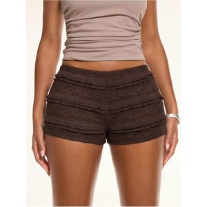 FOXA Mini pantalones cortos de encaje con volantes para mujer, cintura elástica, cintura baja, pantalones cortos ajustados Y2K - Product Image 3