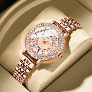 Montre sport à quartz pour femme CRRJU 5001, luxe, acier inoxydable, alliage, résistante à l'eau 3BAR, cadran diamanté - Product Image 1