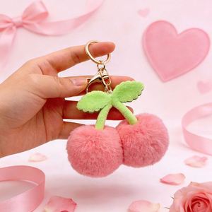 Pendentif cerise en peluche de luxe personnalisé pour la Saint-Valentin, porte-clés fruit haut de gamme, breloque de sac, cadeau de fêtes, poupée pour machine à griffes - Product Image 1