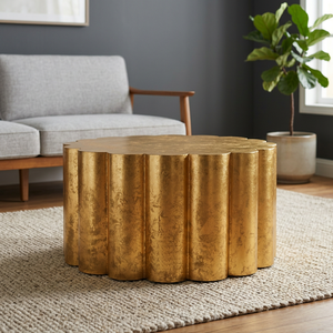 Mesa de Centro Moderna Dorada con Superficie de Madera, Muebles Contemporáneos para Sala de Estar, Diseño Artesanal - Product Image 5