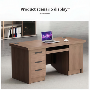 โต๊ะทำงานผู้บริหารไม้พร้อมลิ้นชัก โต๊ะคอมพิวเตอร์เดี่ยวพร้อมถาดวางคีย์บอร์ดและตู้เก็บของสำหรับผู้จัดการ - Product Image 4