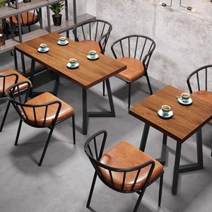Mesa de comedor de madera maciza de estilo nórdico moderno, combinación de silla doble, restaurante Industrial ligero de lujo Europeo Americano Simple - Product Image 1