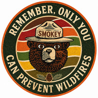 Plaque Métallique Ronde Vintage Smokey Bear Prévention Incendies Imprimée UV Style Rustique Décoration Murale Amusante pour Atelier ou Man Cave