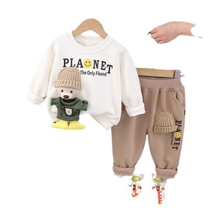 Conjunto de Ropa para Niños 2025, 9-12 Meses, 1-3 <span class=keywords><strong>Años</strong></span>, Venta al por Mayor, Invierno, Otoño, con Bolsillo con Letras, Conjunto Deportivo Infantil de Invierno - Product Image 5