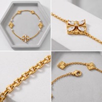 Bracelet personnalisé Mylove en laiton plaqué or avec trèfle, perles et zircons, maillons floraux réglables, idéal pour mariage, vente en gros et achat en vrac