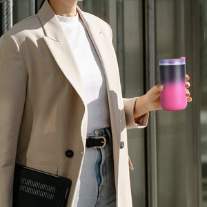 Custom 300ml/400ml Insulated <b>Coffee</b> Tumbler Stainless Steel Double Wall Gradient Colorful <b>Mug</b> <b>With</b> Transparent <b>Lid</b> Accept Logo - Product Image 6