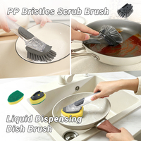 Brosse de nettoyage de cuisine avec distributeur de liquide, manche en plastique, pour vaisselle et animaux domestiques