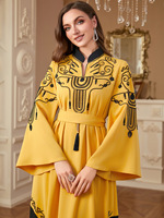 Abaya pour Ramadan Robe pour femme musulmane Caftan marocain Broderie élégante Abayas jaunes Dubaï arabe Turquie Robe abaya Jalaibya