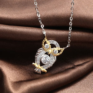 قلادة سلسلة مطلية بالذهب, قلادة سلسلة مطلية بالذهب لطيف اثنين من لهجة مطلي روح البومة قلادة ، 925 الفضة الاسترليني قلادة قلادة شعار مخصص - Product Image 4