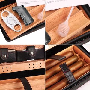 Humidor de cigarros portátil de madera de cedro español de cuero Pu al por mayor, Cajas de Regalo hechas a mano para fumar cigarros, accesorios de viaje para cigarros - Product Image 6