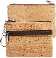 Dompet Koin Ramah Lingkungan dari Gabus Alami, Dompet Mini untuk Uang Receh, Tempat Kartu Kredit, Kantong Resleting, Vegan, Portabel, Kapasitas Besar, Tempat Kunci