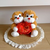 Muñeco de Peluche de 20 cm, Juguete de Peluche con Forma de Corazón, Regalo de San Valentín, Regalo de Boda, Mono Marrón, Oso Blanco