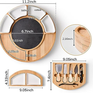 Juego de tablas de queso de bambú y madera, bandeja para delicatessen y bandeja para servir, compartimentos domésticos con bandeja para cubiertos, tabla de frutas para cocina - Product Image 1