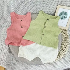 Baby Girl Boy Kids Outfit Sleeveless Suit Bubble Soft And Comfortable Bamboo Cotton Yarn Lantern Pants Vest 2-pcs Set