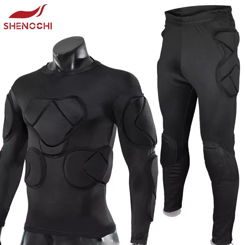 Protective Padded Soccer Goalkeeper Underwear Sets Long Sleeve Compression Goalkeeper Padded Shirts And Pants With Padding