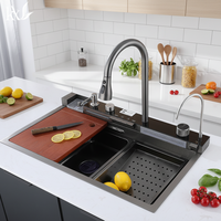 Robinet de cuisine monobloc en acier inoxydable SUS304 gris anthracite avec affichage numérique LED pour évier haut de gamme, pour lavage de tasses et eau propre