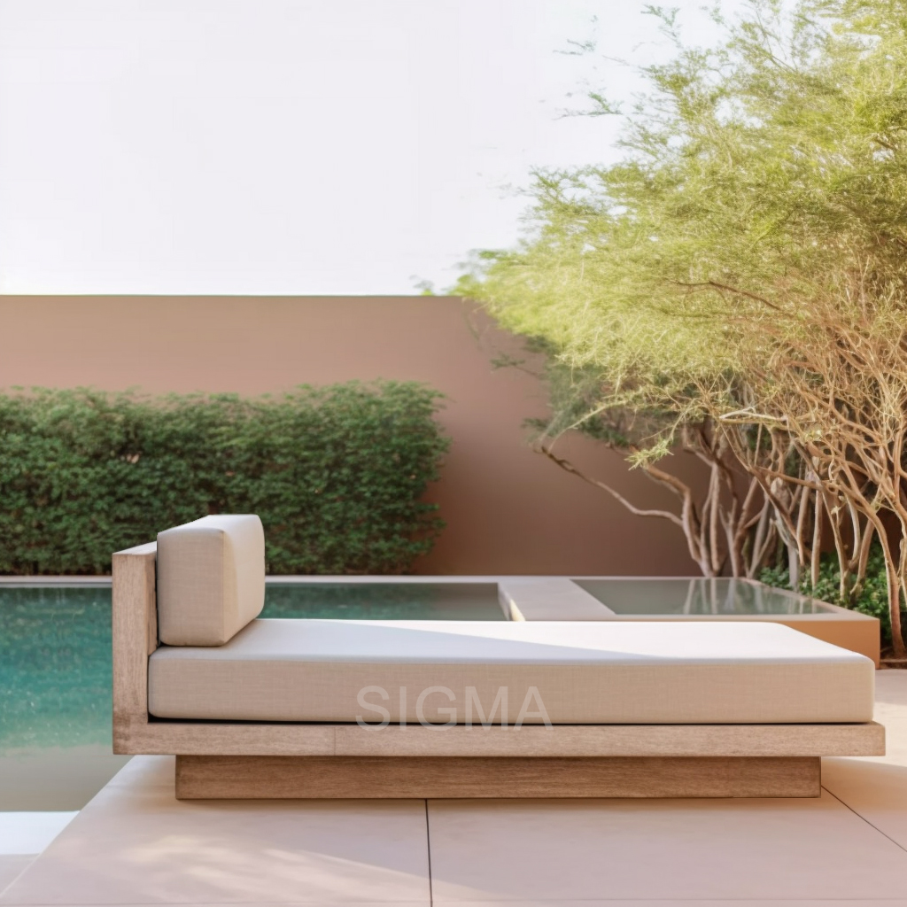 Modern Hot Selling  Patio Set Furniture Outside Solid Teak Wooden Sectional Outdoor sunbed