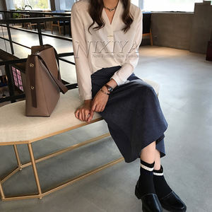 Camicia da donna personalizzata con scollo a V camicette a maniche lunghe da donna camicetta da ufficio di Design più recente da donna - Product Image 6