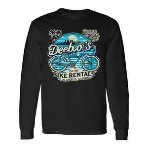 Camiseta de manga larga de Deebo's Bike Rentals, diseño de tienda de bicicletas de Los Ángeles, California, 1995 - Product Image 1