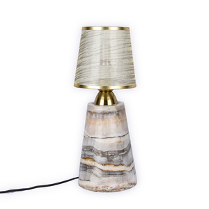 Luxury Natural Onyx Stone Table Lamp with Gold Metal Accents Textured Fabric Shade - Modern <b>Bedside</b> Desk Light for Home Decor - Product Image 4