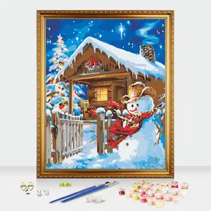 Рождественский Декор стены DIY картина по номерам Комплект картины маслом на холсте Снеговик Раскраска по номерам для взрослых и детей