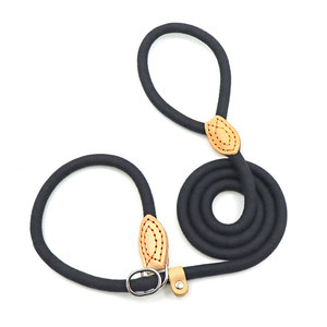 Nylon Dog Leash With Metal <b>Ring</b> And Leather Detail Simple Style Hands Free For Dogs - Product Image 2