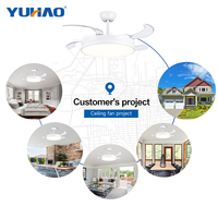 Ventilateur de plafond LED rétractable de 42 pouces avec télécommande, moteur DC dimmable, pour chambre d'enfant et salon, fabrication OEM ODM