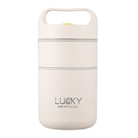 Boîte à lunch isotherme ronde avec poignée, en acier inoxydable 304, double couche, avec couvercle et cuillère, tasse à petit-déjeuner scellée, portable pour la restauration rapide