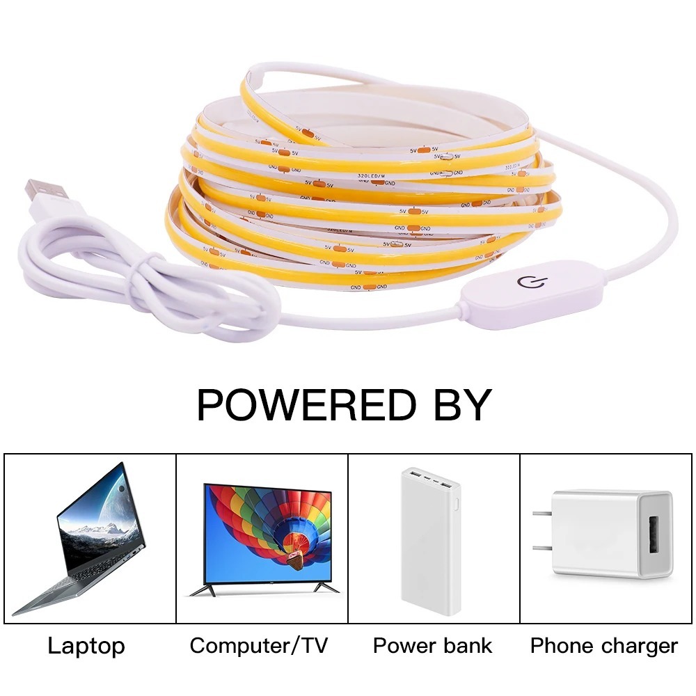 5V USB on Off Touch Dimmable Switch COB Led Strip Lights Rope Light with Usb Plug Cob Dimmable Led Strip · image 2