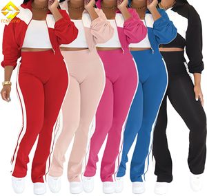 Otoño Invierno Streetwear mujer moda manga larga deportivo Casual conjunto de dos piezas Color bloque cremallera chaqueta pantalones largos traje - Product Image 1