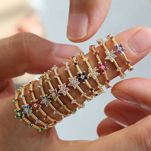 Vente chaude Vintage 18K Bague En Laiton Coloré Cubique Zircone Décembre Pierre De Naissance Fleur Anneaux Ouverture Réglable Bagues - Product Image 1