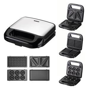 Machine à sandwich grill détachable 3 en 1 en acier inoxydable, grille-pain pour petit-déjeuner à <span class=keywords><strong>2</strong></span> tranches, gaufrier - Product Image 1