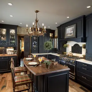 Роскошный кухонный шкаф в классическом стиле с черным матовым лаком МДФ для индивидуального дизайна мебели
