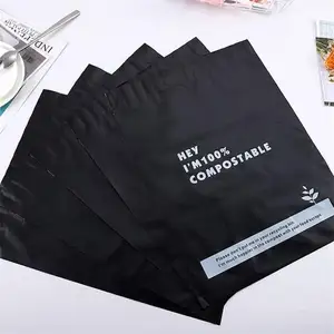 Zwarte Waterdichte Composteerbare Biologisch Afbreekbare Plastic Custom Poly Mailer Mailing Tassen Koerierstas Verpakking Voor Kleding