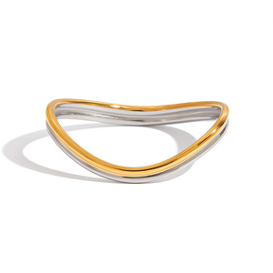 Modern Minimalist Gold <b>Silver</b> Two Tone <b>Wave</b> Pattern Bangle Unisex Jewelry Geometric Design - Product Image 5
