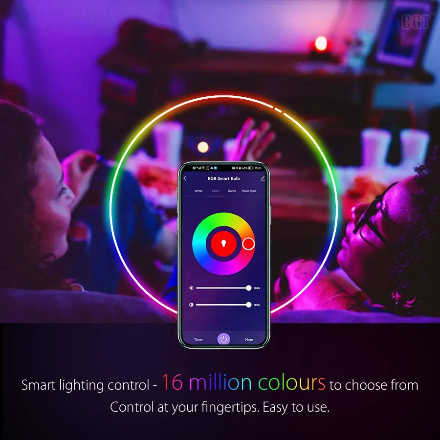 Multiple Colors Alexa WIFI TUYA APP Control Bedroom LED RGB Light Dimmable Smart Bulb