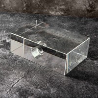 Porte-bougie minimaliste horizontal oblong en cristal massif, élégant support votif en cristal pour paysage