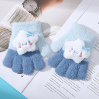 Gants d'automne/hiver pour enfants à thème Kuromi pour filles et garçons, chauds, doublés polaire, motif dessin animé, en coton/spandex, tricotés