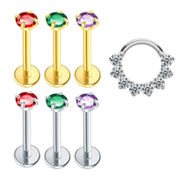 Cincin Hidung Titanium G23 ASTM F136 untuk Pertunangan/Pernikahan, Anting Segmen Berengsel dengan CZ, Lapis Emas 18K, Perhiasan Tubuh