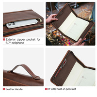 Housse de carnet A5 en cuir pleine fleur rétro avec fermeture éclair, pochette minimaliste personnalisée pour Bible ou journal avec boucle pour stylo