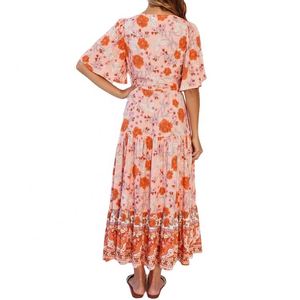 Abito lungo a strati Casual da donna a maniche corte con volant e stampa floreale Boho - Product Image 3
